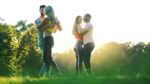 Femmes et hommes s'amusent à danser dans le parc — Video