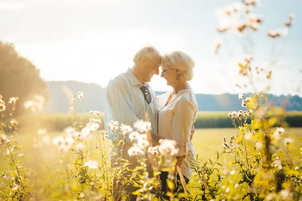 Donna anziana e uomo che si abbracciano ancora innamorato — Foto Stock