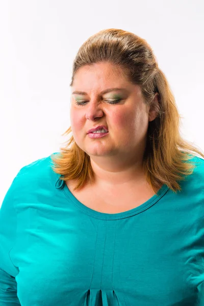 Close-up of an angry fatty woman — Stock Photo, Image