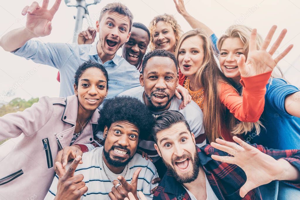 Friends with diversity background having fun and spending time together