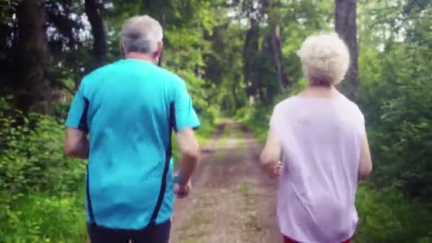 Ενεργός ηλικιωμένος άνδρας και γυναίκα τρέχουν για καλύτερη φυσική κατάσταση — Αρχείο Βίντεο