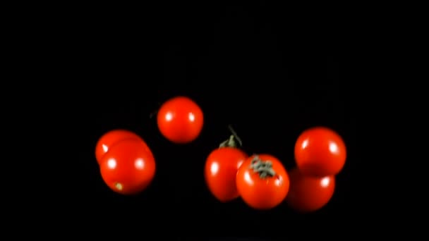 Caída de tomates cereza, cámara lenta — Vídeo de stock