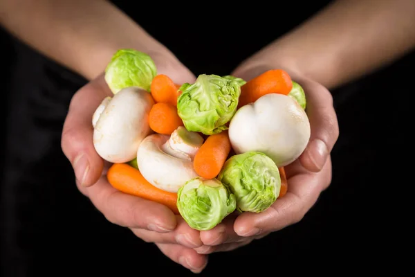 Massor av grönsaker i kvinna händer — Stockfoto