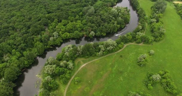 Seversky Donets夏季森林和河流弯道的空中景观 — 图库视频影像