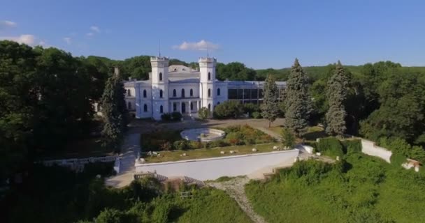 Vista aérea para o antigo palácio abandonado em Sharivka, região de Kharkiv — Vídeo de Stock