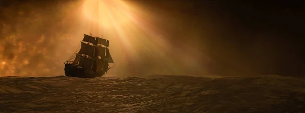 3D illüstrasyon, denizde yelkenli.