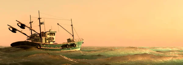 Иллюстрация Рыболовного Судна Море — стоковое фото