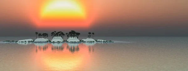 Landschaft Der Sonne Und Tropischen Insel Illustration — Stockfoto