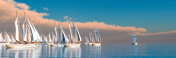 3Dイラスト 海で帆船セーリング — ストック写真
