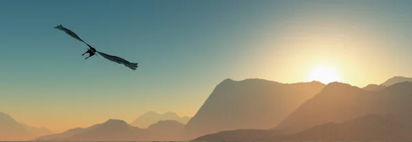 Illustration Adler Fliegt Der Morgendämmerung Den Wolken — Stockfoto