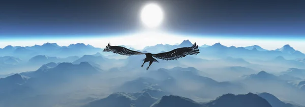 Ilustración Águila Volando Las Nubes Amanecer — Foto de Stock