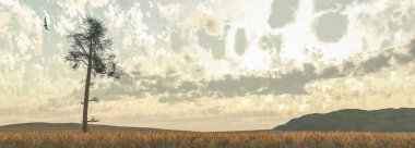 Ağaç ve alan, kavrayış doğa, 3 boyutlu illüstrasyon