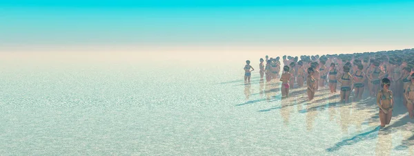 3D说明一个妇女拥挤的旅游岛 — 图库照片