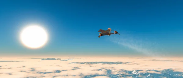 Gökyüzünü Çizen Uçak Prototipinin Çizimi — Stok fotoğraf
