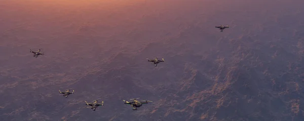 3d illustration, group of drones in the sky