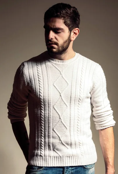 Fashion Bearded Man Portrait Closeup — Stock Photo, Image