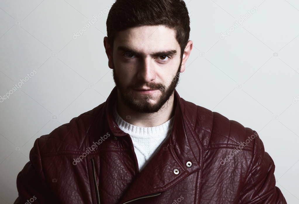 Fashion bearded man portrait closeup