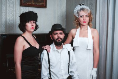 İki retro kadın ve erkek portre portre