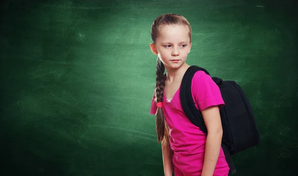 Retrato Niña Joven Con Pizarra Escuela — Foto de Stock