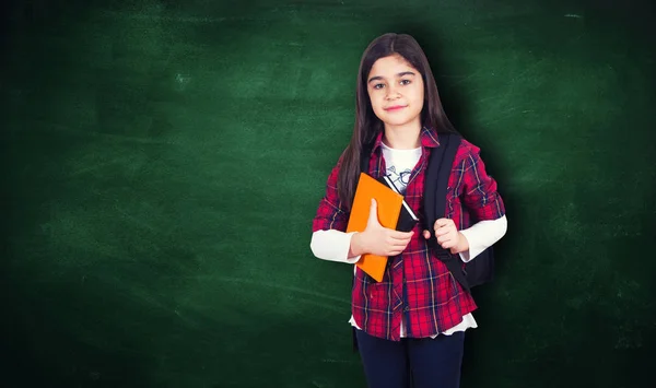 Retrato Niña Joven Con Pizarra Escuela — Foto de Stock