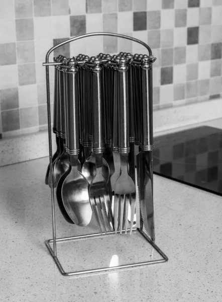 Cutlery closeup in modern kitchen — Stock Photo, Image