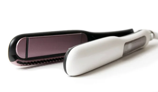 Żeńska parowa suszarka do włosów na białym, curling Iron — Zdjęcie stockowe