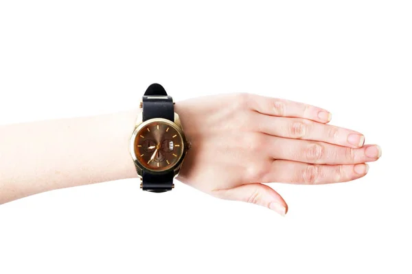 Kobieta ręka z zegarka nadgarstka — Zdjęcie stockowe