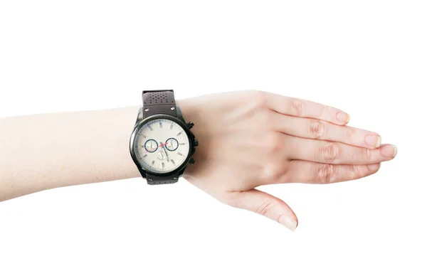 Mano femenina con el reloj de pulsera — Foto de Stock