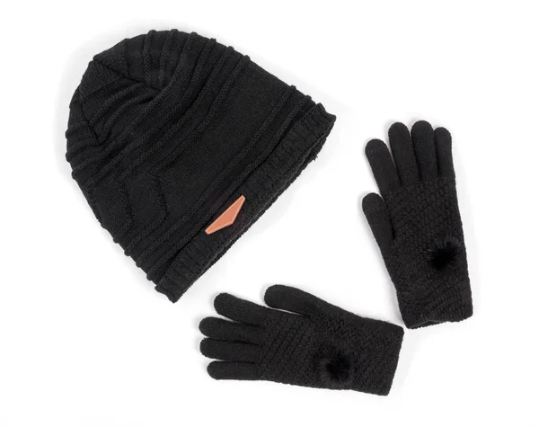 Sombrero de invierno y los guantes en blanco — Foto de Stock