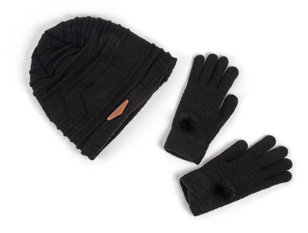 Chapeau d'hiver et les gants sur blanc — Photo