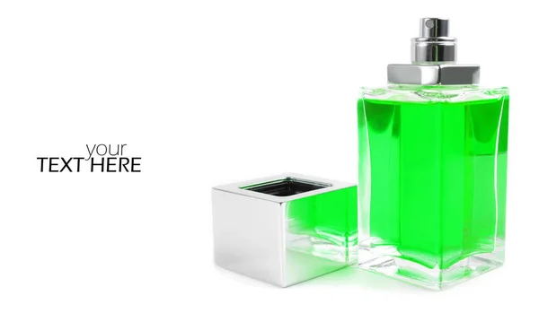 Fotokopi alanı ile parfüm şişesi closeup — Stok fotoğraf