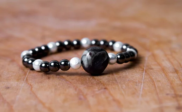 Bead Bracelet Wooden Table — Stock Photo, Image