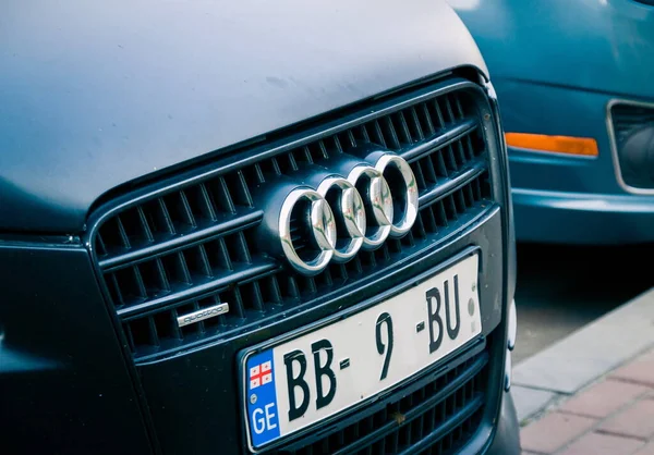 Batumi Geórgia Setembro 2020 Audi Logo Closeup Carro — Fotografia de Stock