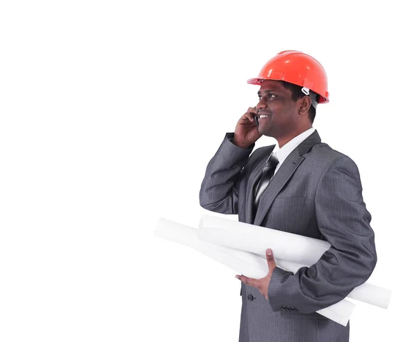 Handsome engineer architect talking on mobile phone — Stock Photo, Image
