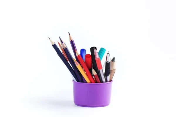 Značky Pera Barevné Pencils Isolated Bílých Background Photo Kopií Prostor — Stock fotografie