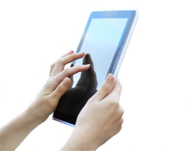 Dijital tablet ekran dokunaklı up.modern kadın kapatmak