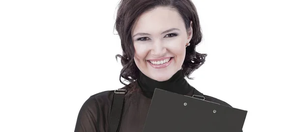 Joven mujer de negocios con documents.isolated en blanco —  Fotos de Stock