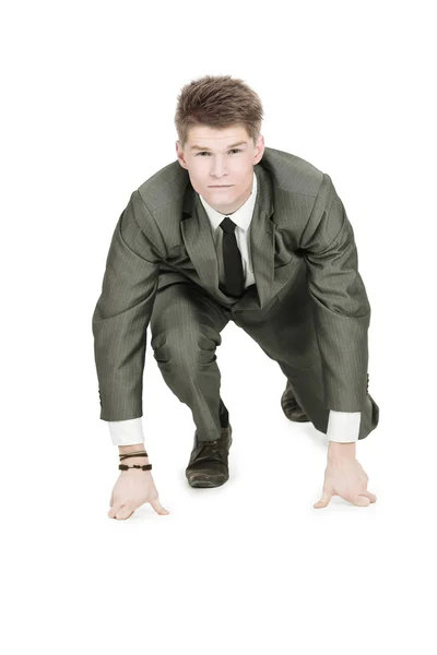 Un homme d'affaires qui commence à courir. Sur fond blanc . — Photo