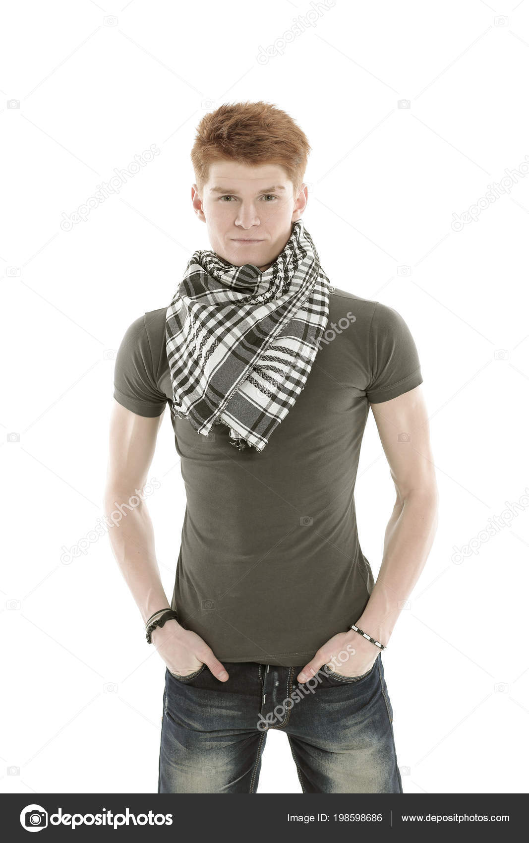 Young man in a t-shirt and on a white — Stock Photo