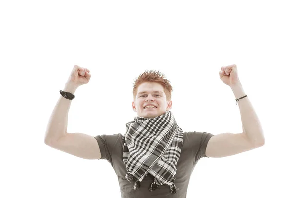 Very happy modern man.isolated on a white — Stock Photo, Image