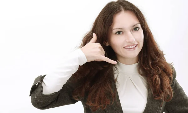 Moderna mujer de negocios mostrando gesto de llamada . — Foto de Stock