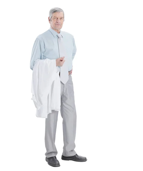 Experienced doctor with a white robe on blurred background. — Stock Photo, Image