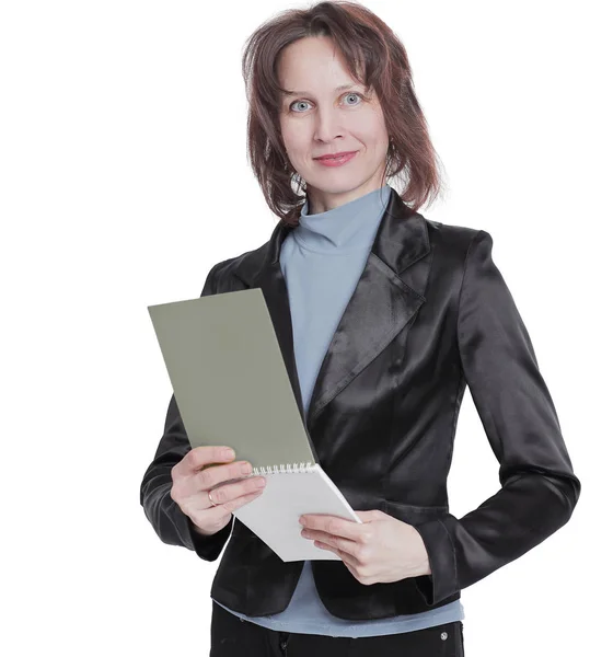 Mujer de negocios moderna con documentos .isolated en blanco —  Fotos de Stock