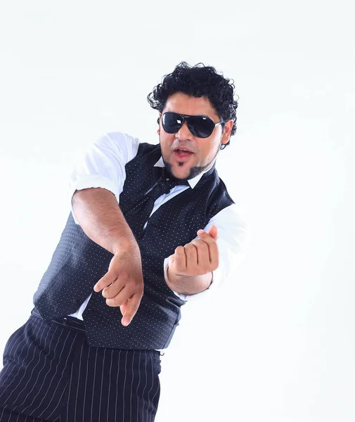 Stylischer DJ mit Sonnenbrille macht Breakdance — Stockfoto