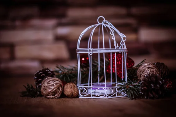 Fundo de Natal.Vela de Natal e decoração de árvore de Natal — Fotografia de Stock