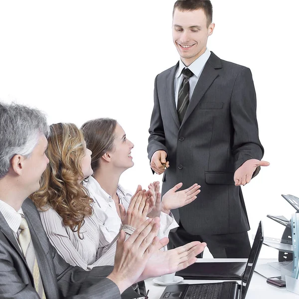 Business team applauding the speaker at a business presentation — Stock Photo, Image