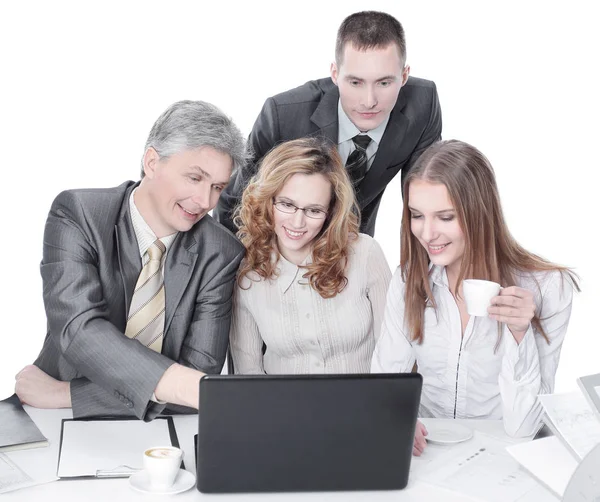 Equipe Negócios Discutindo Questões Negócios Sentado Atrás Desk Photo Com — Fotografia de Stock