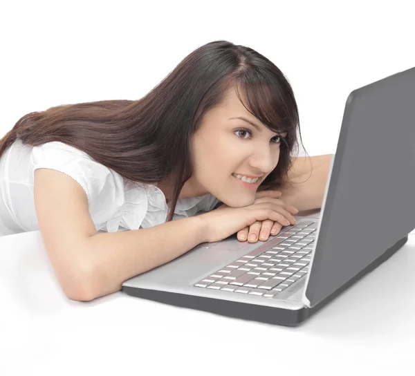 Portrait of a young employee behind her Desk. — Stock Photo, Image