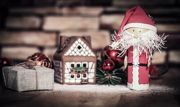 Kerstcadeau Achtergrond Van Een Peperkoek Huis Foto Met Kopieerruimte — Stockfoto