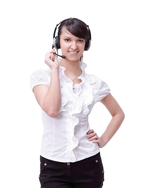 Portret zbliżenie uśmiechający się kobieta operatora call Center — Zdjęcie stockowe